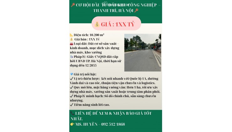  CƠ HỘI ĐẦU TƯ ĐẤT KHU CÔNG NGHIỆP  – THANH TRÌ, HÀ NỘI 